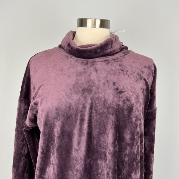 J Jill Pure Jill Womens Crushed Velour Cowl Neck Tunic Top Purple size Medium - Picture 2 of 10